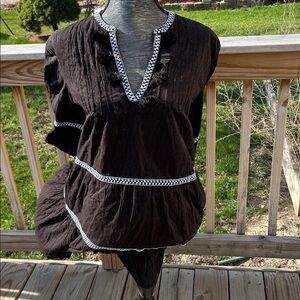 Tommy Bahama Black Boho Tunic Black with White and blue Trim NWT Large!